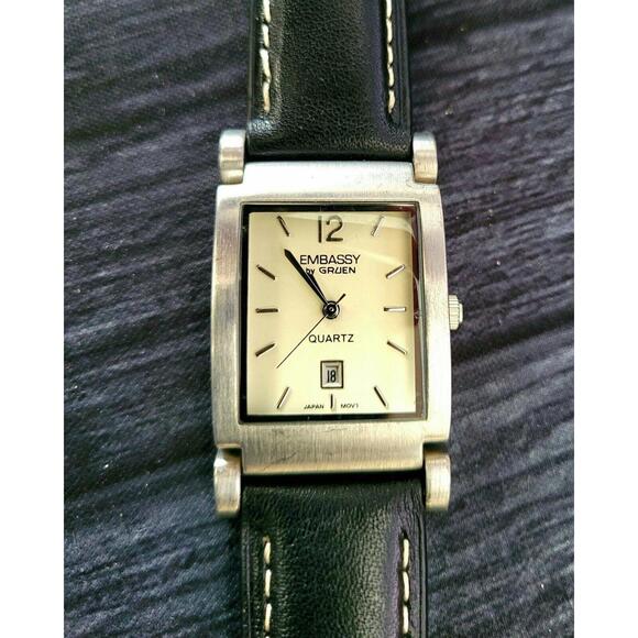 Other - Rare Hinged Lug Embassy Gruen Date Vintage Men's Tank Watch‎